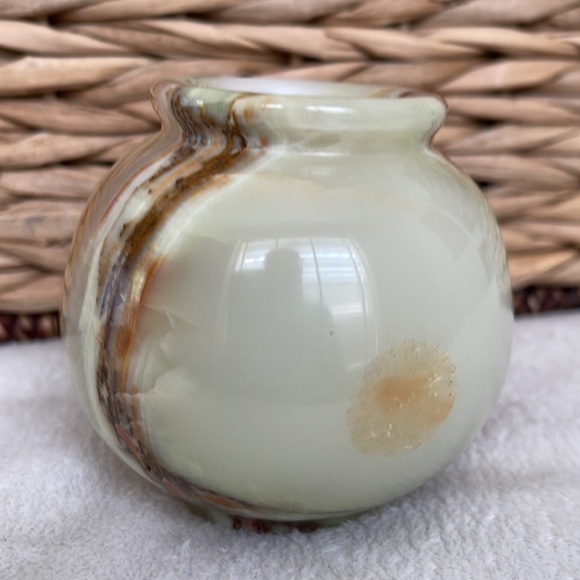 Natural Onyx Banded Green Brown Onyx Small Round Vase Home Decor - Picture 3 of 7